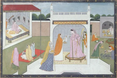 Slottsfru med sina pigor, Kangra, c.1790